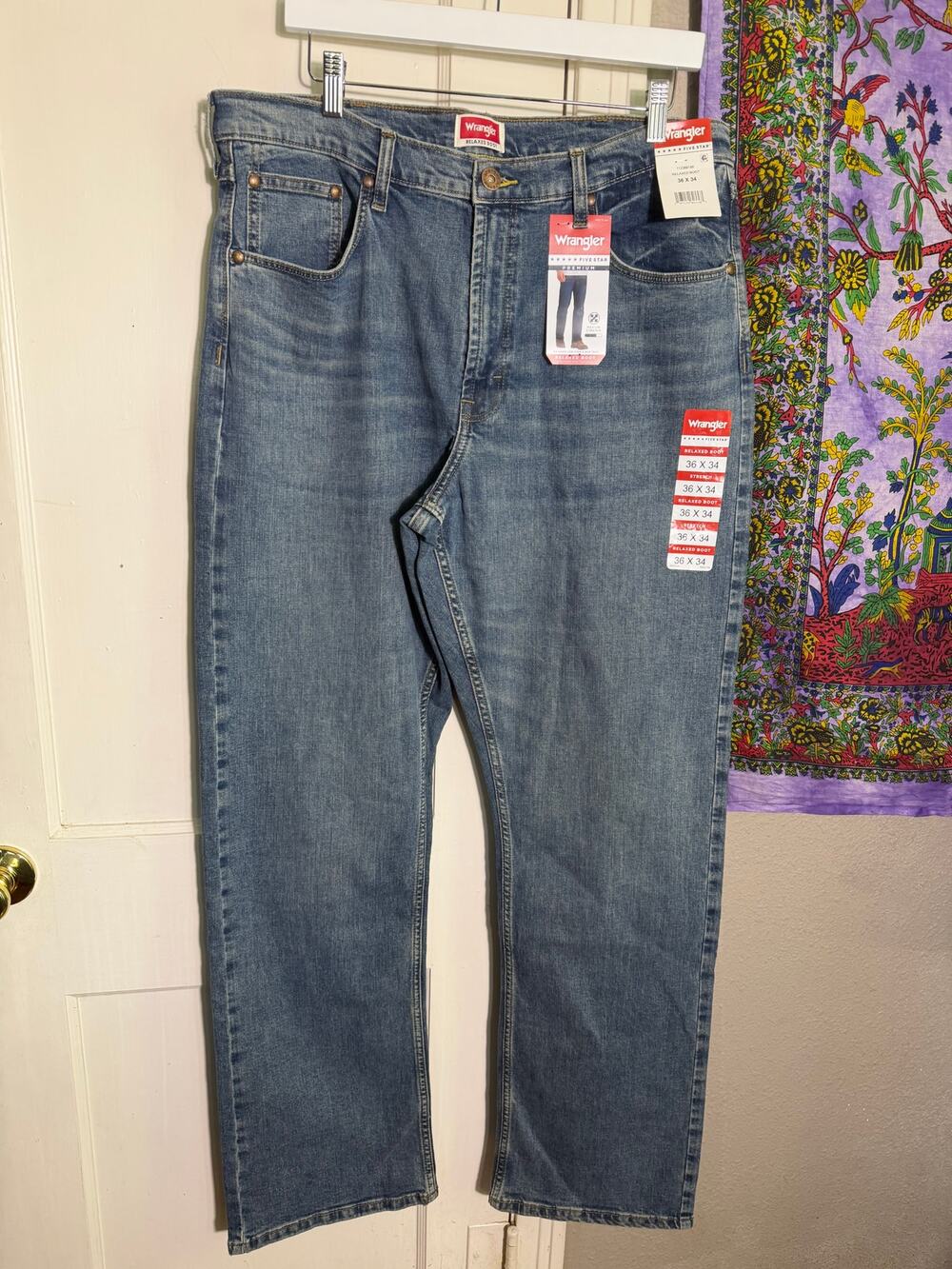Wrangler Five Star Jeans Mens 36x34 Relaxed Bootcut Stretch Denim NWT